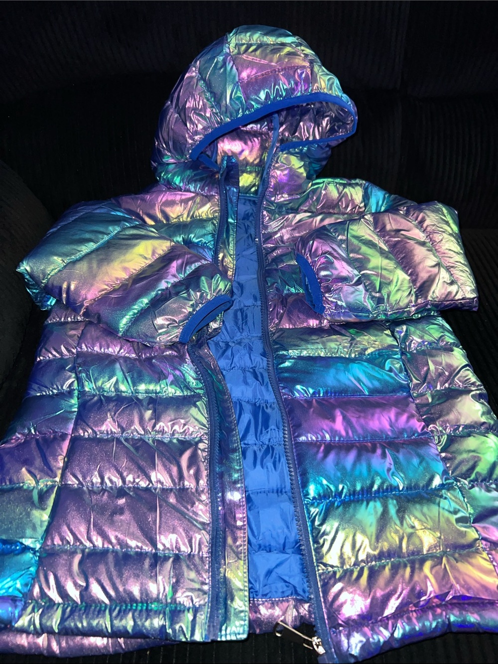 Girls Cute Iridescent Puffer Jacket - Multicolor Shine